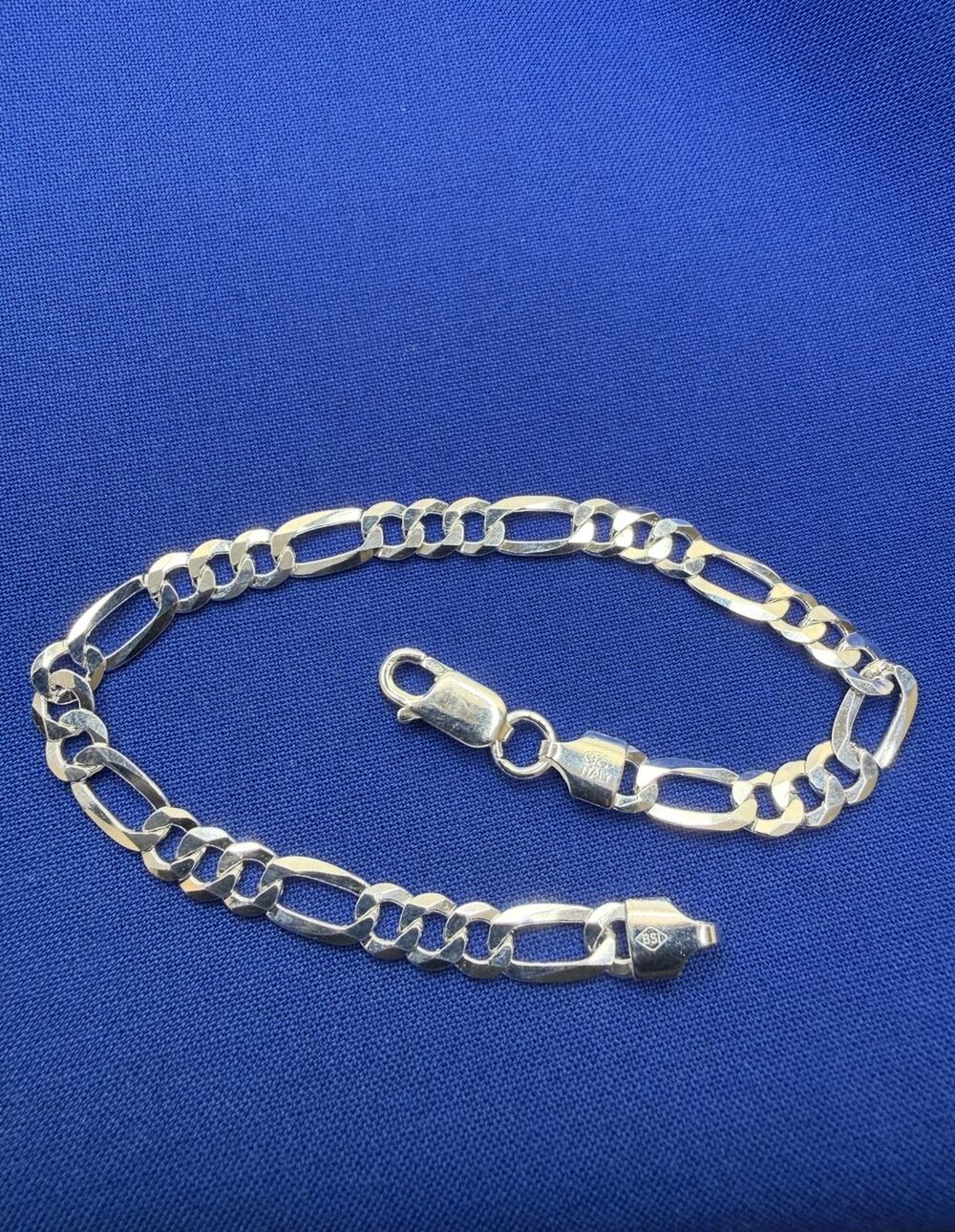 925 Italy Sterling Silver Flat Figaro Link Bracelet 4.6mm 8in